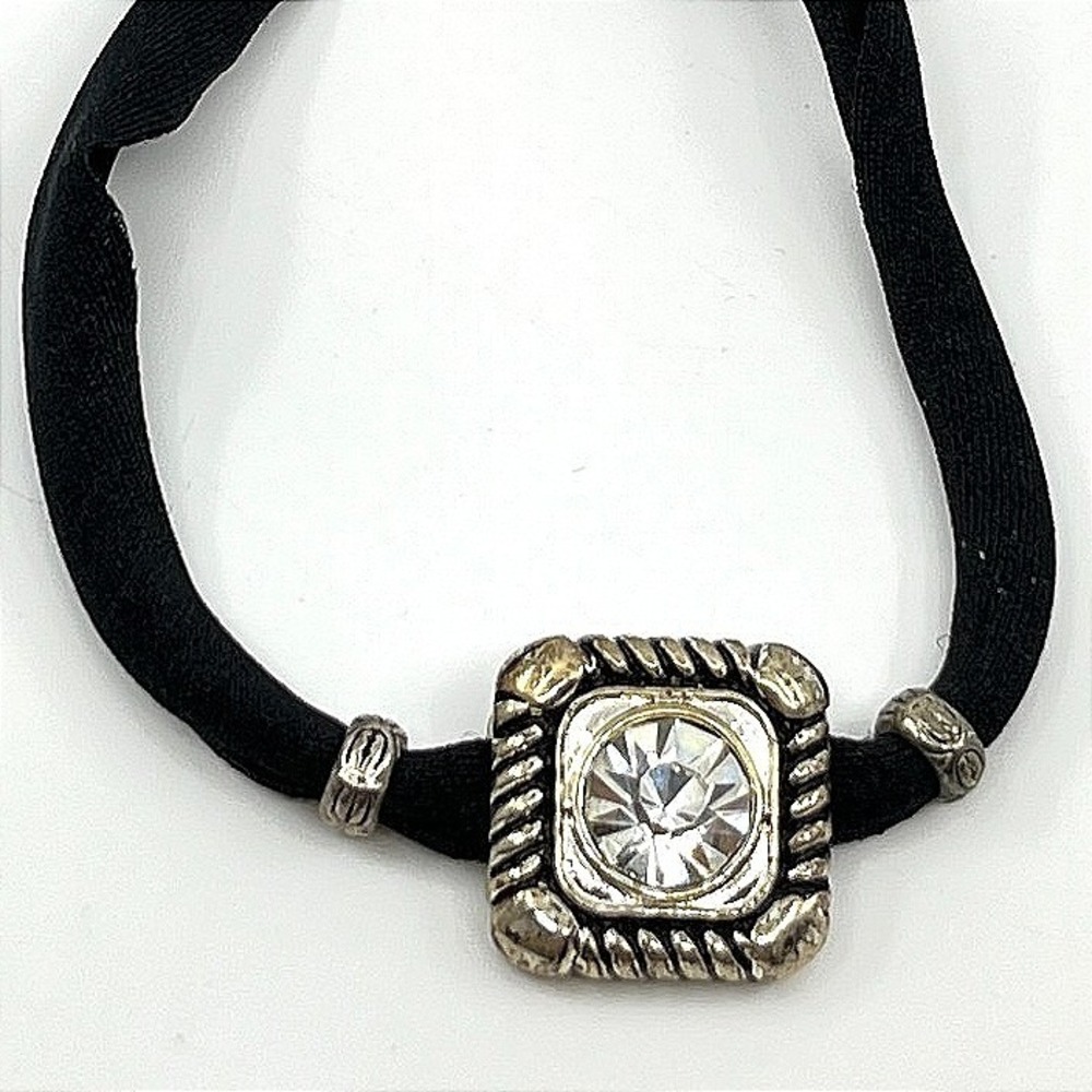 Vintage Retro‎ Y2K Black Stretch Fabric Square Rhinestone Slide Classic Necklace